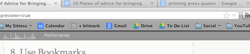 In the very center of my bookmarks toolbar? 'To do list', 'gmail', and 'calendar'. When in doubt, I always return to these.
